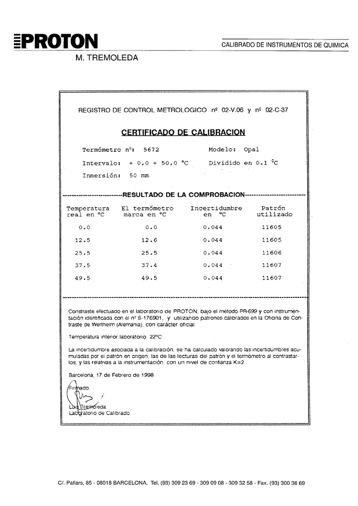 Termómetro de Precisión Tipo Varilla -10 a +100°C 1/2 JP Selecta