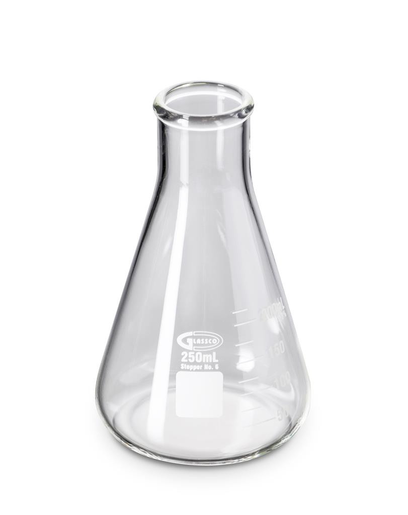 Pack de 12 Erlenmeyer de Cuello Angosto 300ml Graduado Glassco