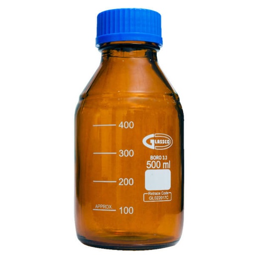 [ELE275.202.03 C10] Frasco Ambar 500 ml con Tapa Rosca  Caja de 10 unidades 