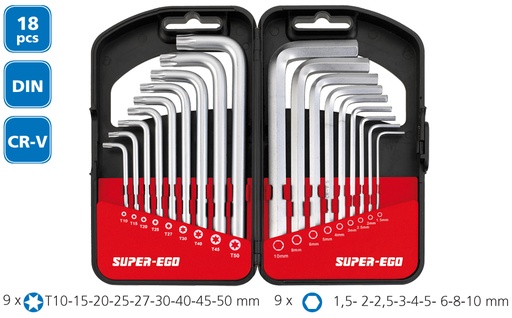 [UNISEH003200] Juego de Llaves Allen y Torx de 18 Piezas Super-Ego